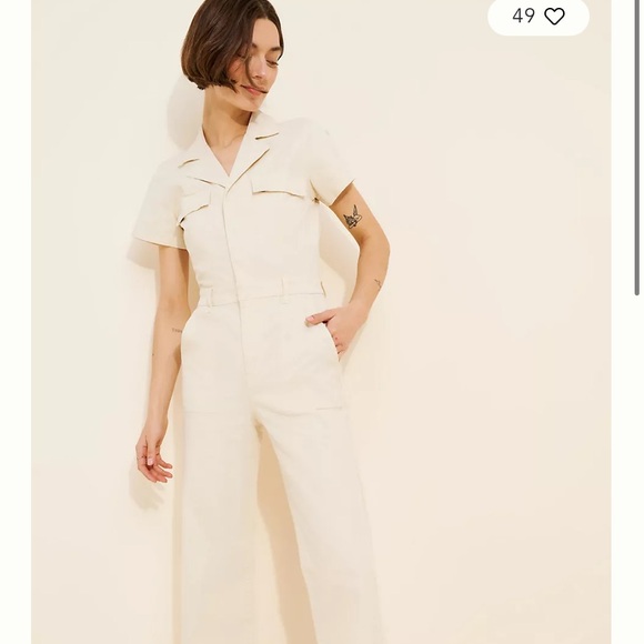 Pistola Cream Short-Sleeve Jumpsuit, 70’s Vibes, Anthropologie, Like New - Picture 4 of 7